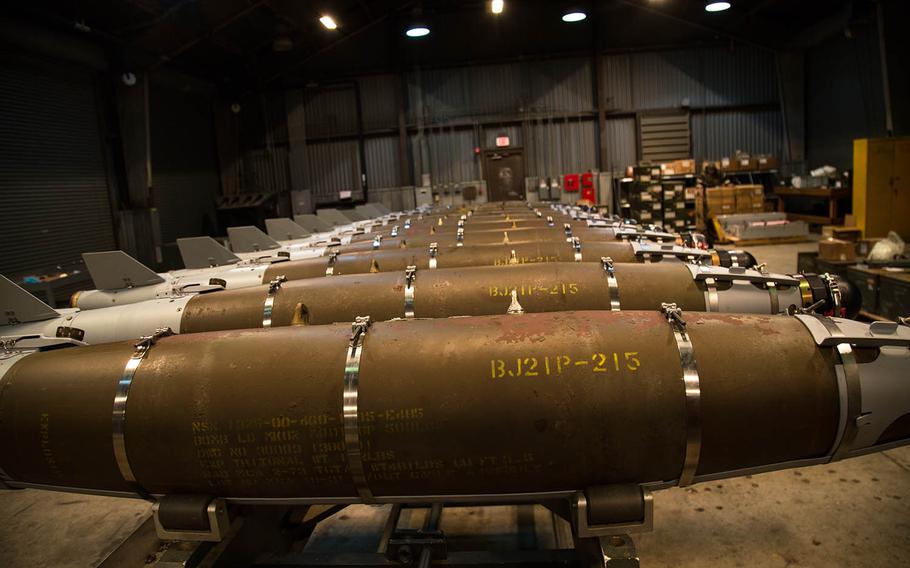Guided bombs are ready to go at Osan Air Base, South Korea, Wednesday, Dec. 6, 2017.