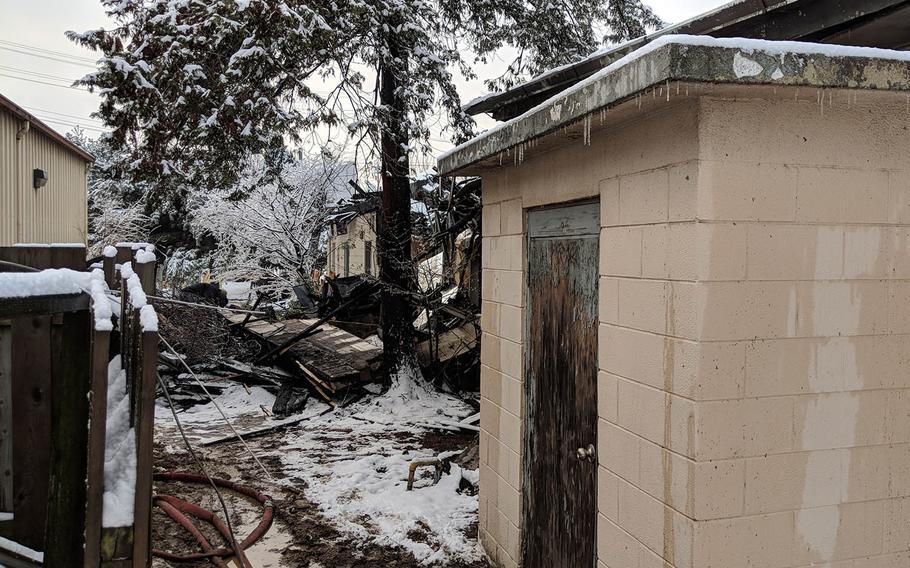 An exchange office at Yongsan Garrison, South Korea, is seen after a fire on Monday, Dec. 18, 2017.