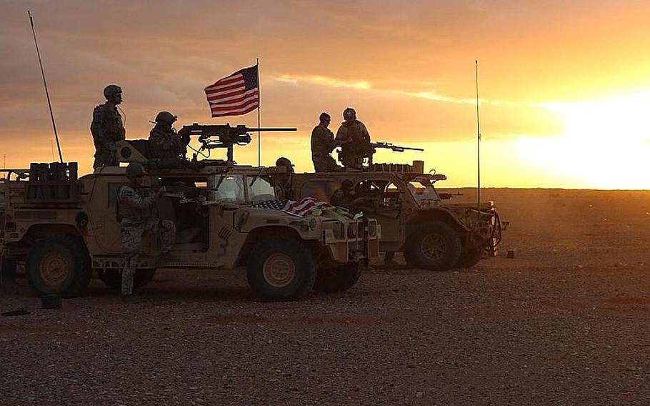 Members of 5th Special Forces Group (A) conduct .50-caliber weapons training during counter-ISIS operations at Al Tanf Garrison in southern Syria in late 2017.
Jacob Connor/U.S. Army