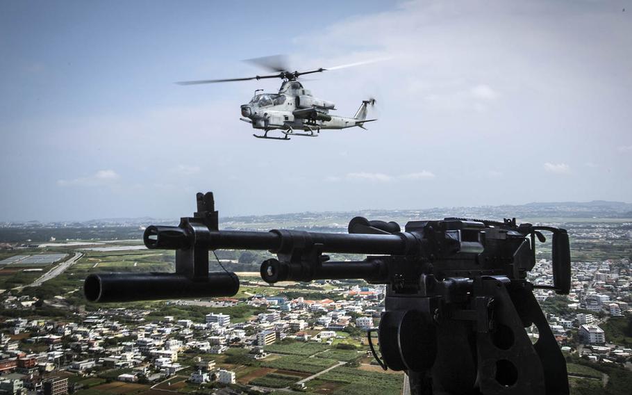 An AH-1Z Viper soars over Okinawa, Japan, Sept. 28, 2017.