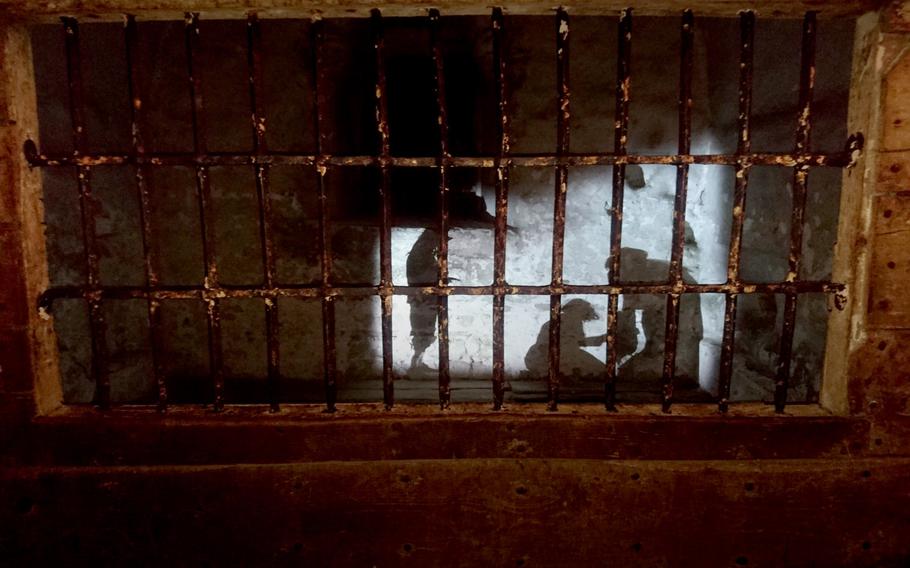 A video re-creation of self-styled witch finder Gen. Matthew Hopkins forcing a confession from a woman inside the prison at Colchester Castle in Colchester, England. Nineteen of the 32 women he interrogated in the castle were sentenced to hang.