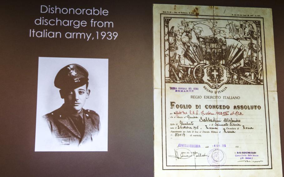 Alessandro Sabbadini, who was discharged from the Italian Army in 1939 for being Jewish, fled to America, joined the U.S. Army and worked in intelligence on the front lines in Italy during World War II. His son, Roger, a California physiologist and author, told the story with accompanying slides to U.S. Army Africa soldiers.