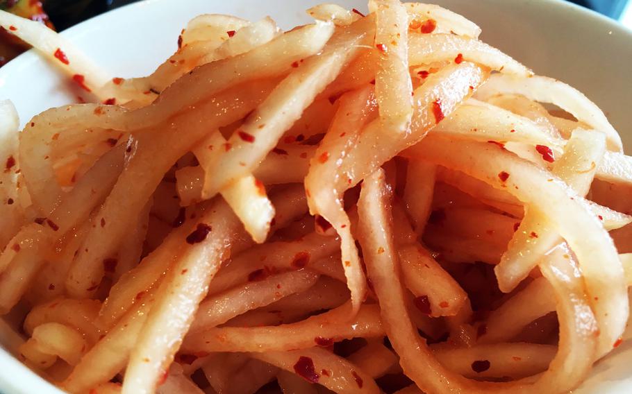 Radish kimchi from Korean Restaurant Bab, in Grafenwoehr, Germany.
