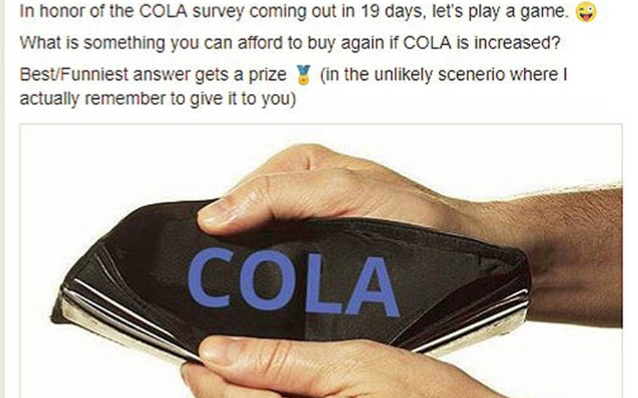 Yokosuka Navy spouse Ellie Jackson creates engaging social media posts to encourage military spouses to help active-duty servicemembers complete upcoming cost-of-living allowance surveys.