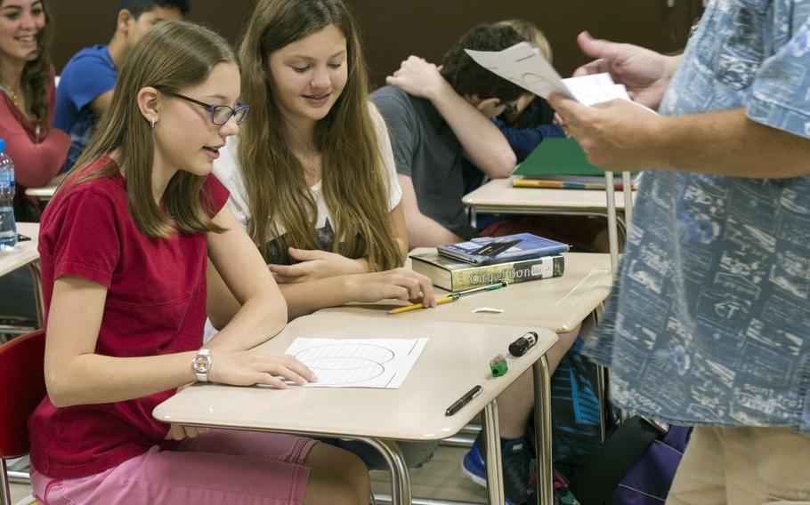 Eighth-grade students at the Bahrain school work on an assignment on Thursday, Aug. 27, 2015. DODEA eighth-graders in 2017 led the nation in the latest national reading assessment released this week.