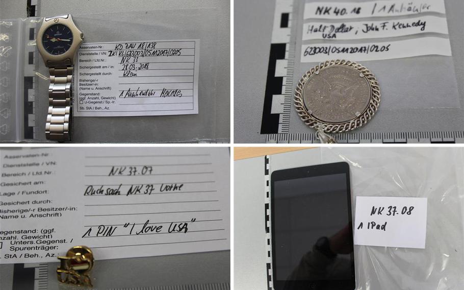 Kaiserslautern police caught a gang of burglars who are believed to have broken into the homes of Americans. Pictured are some of the items they seized.