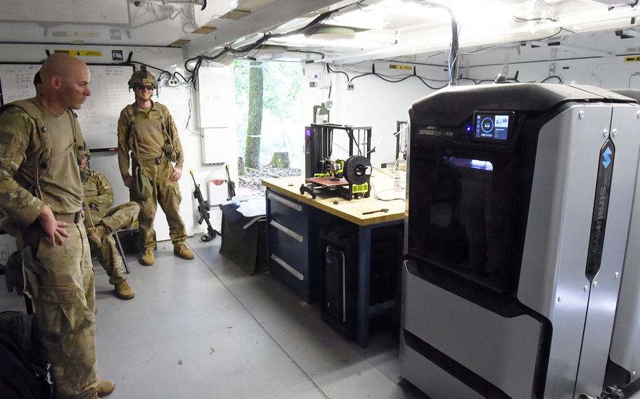 Inside the Rapid Fabrication via Additive Manufacturing 3D-printing unit at the Combined Resolve exercise, Hohenfels, Germany, Tuesday, May 8, 2018.