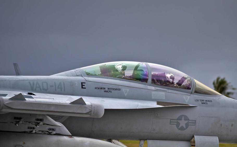 A Navy EA-18G Growler taxis at Andersen Air Force Base, Guam, in 2013.