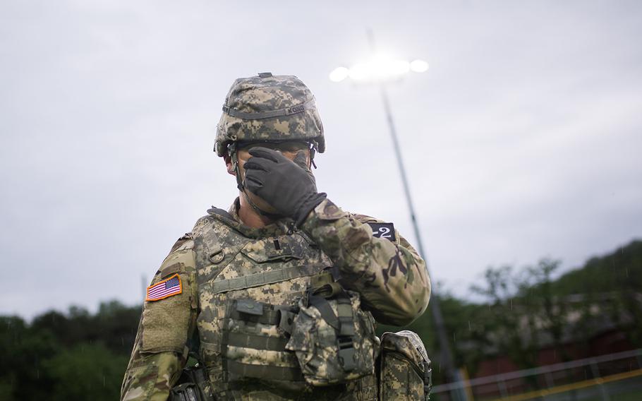 First Lt. Austin Kong of the 19th Expeditionary Sustainment Command takes part in Eighth Army's Best Warrior competition at Camp Casey, South Korea, Thursday, May 17, 2018.