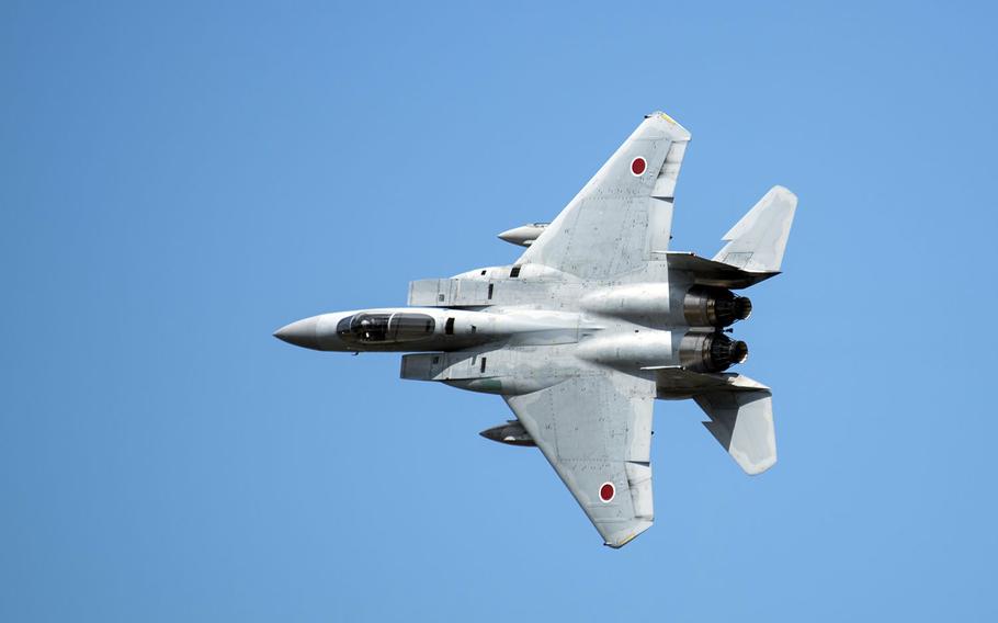 A Japan Air Self-Defense Force pilot maneuvers an F-15J Eagle near Misawa Air Base, Japan, Sept. 10, 2017.