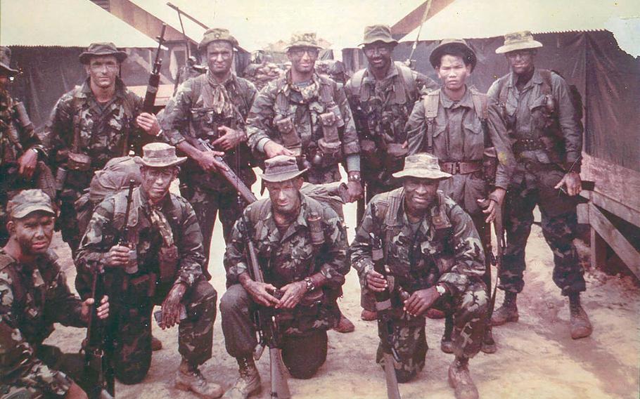 2nd Lt. James Capers Jr., pictured bottom right, poses for a photo with other members of Third Force Recon's Team Broadminded around the time they conducted a Top Secret raid in an attempt to free prisoners of war held by the North Vietnamese in late 1966 known as Operation Double Talk.