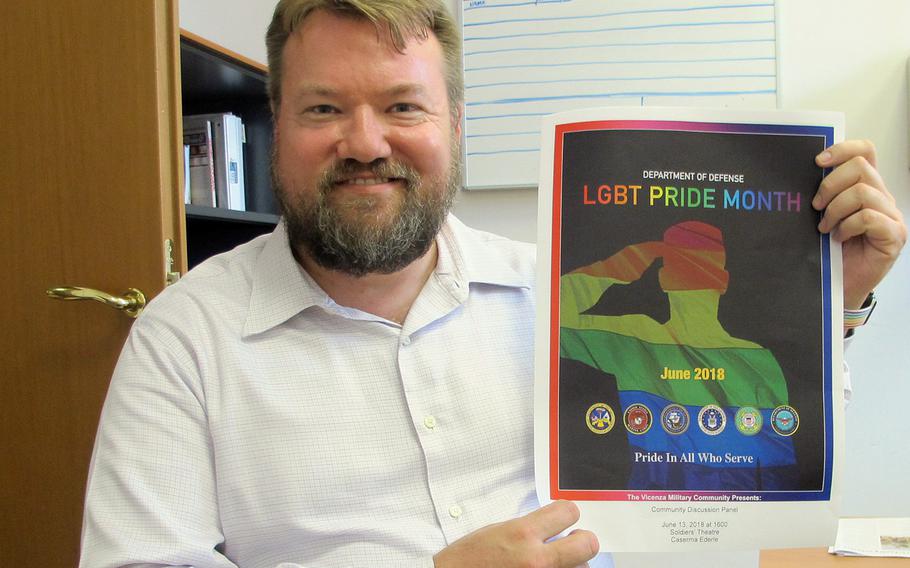 Bert Gillott, a U.S. Army Africa protocol officer who served more than 20 years in the Air Force under the "don't ask, don't tell" policy, has been a motivating force in U.S. Army Garrison Italy's recognition of LGBT Pride month in June. He will host a discussion on Wednesday featuring LGBT soldiers, civilians and students.
