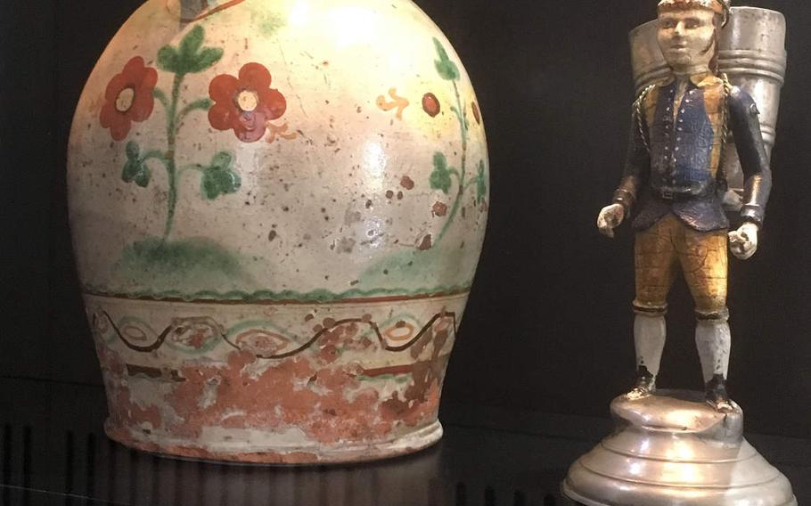 The museum for Stuttgart, called StadtPalais, showcases old artifacts like this old wine jug. The city and the region around it is one of Germany's main winegrowing areas.
