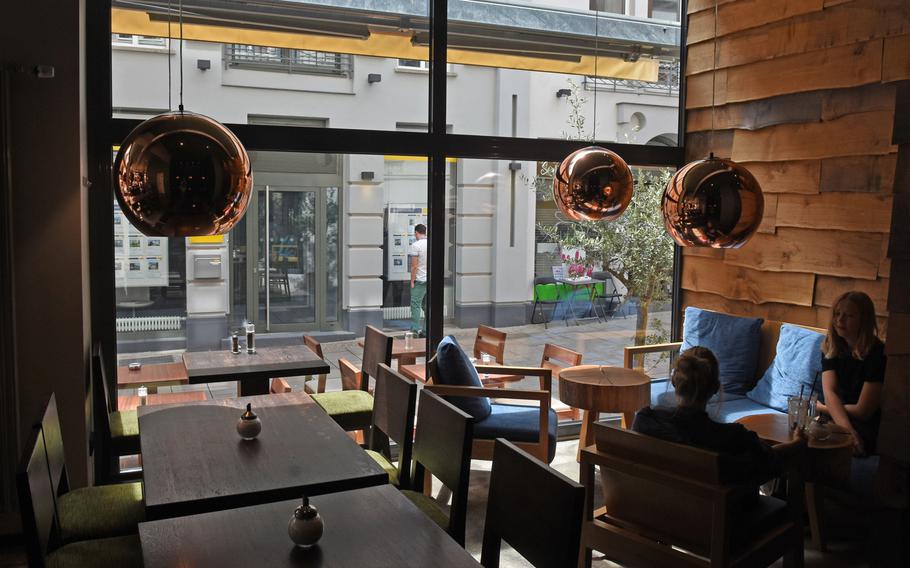 Funky ceiling lamps jazzed up a corner of the Du and Ich cafe in Wiesbaden, Germany.