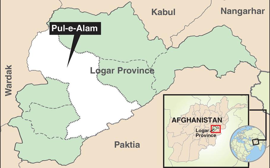 A suicide bomber attacked a U.S. convoy at the gate of an Afghan National Army base on the outskirts of Pul-e-Alam in Logar province on Monday.