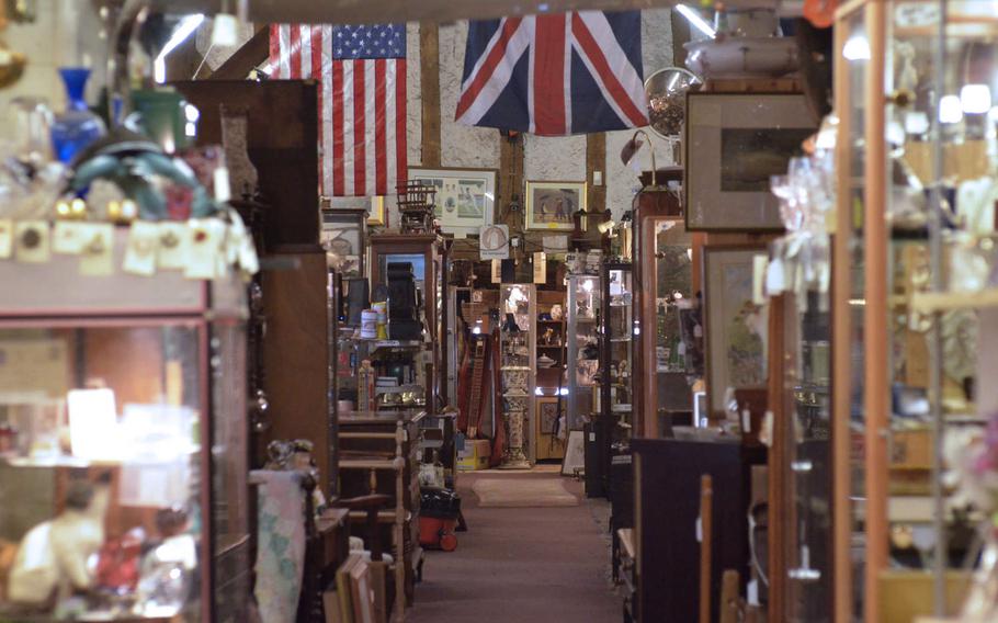 Interior of the Risby Barn Antique Centre in the village of Risby, England. More than 40 dealers offer a wide range of antiques and collectibles.