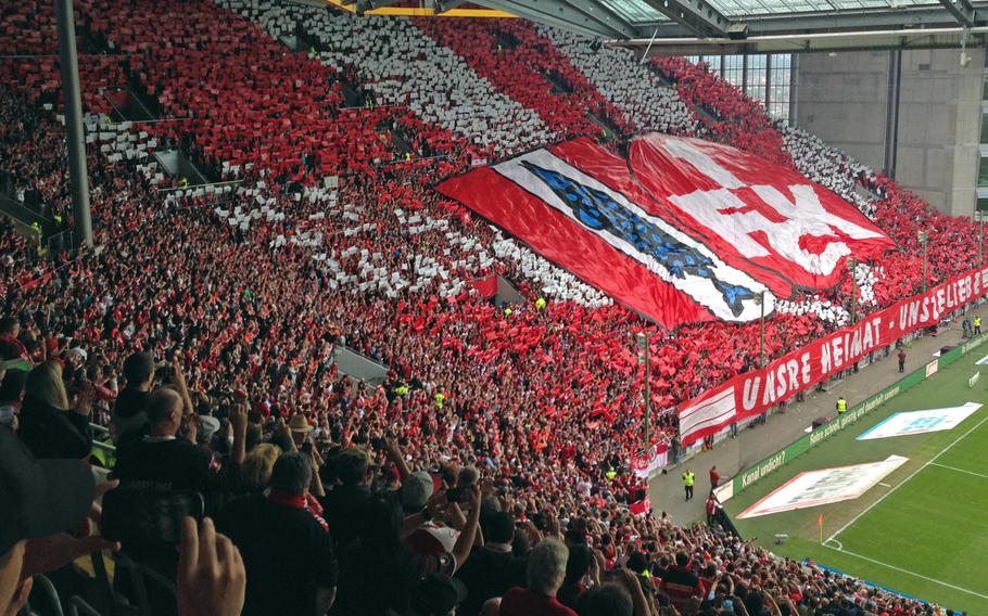 The Westtribune, the fans' grandstand at the legendary Fritz Walter Stadion before the start of a 1. FC Kaiserslautern soccer game.The team has been relegated to the third division this year, but it can still expect the league's highest fan turnout. The stadium was used during the 2006 World Cup, where the U.S. and Italy played to a 1-1 tie.