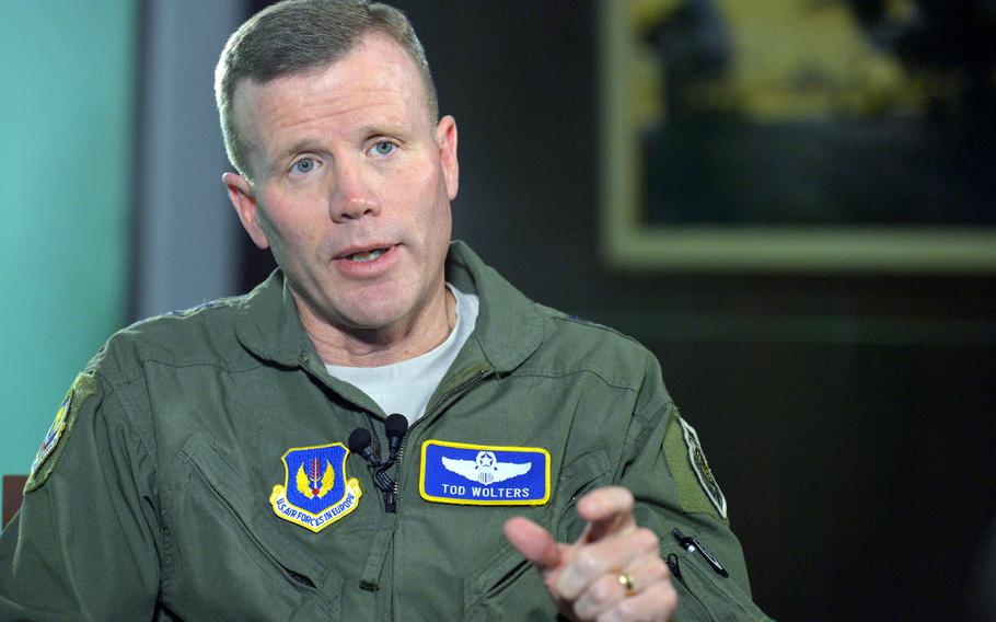 U.S. Air Forces in Europe and U.S. Air Forces Africa commander Gen. Tod D. Wolters during an interview with Stars and Stripes at USAFE headquarters on Ramstein Air Base, Germany, Oct. 4, 2016. Wolters said Wednesday that his command was examining how military infrastructure is spread out across Europe as part of a broader review of potential vulnerabilities.