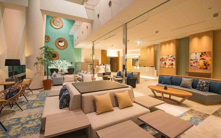 There are relaxation lounges at Spa LaQua like this LaQua Living lounge, where visitors can rest or order food and drinks from the cafe after taking a dip in the hot springs.