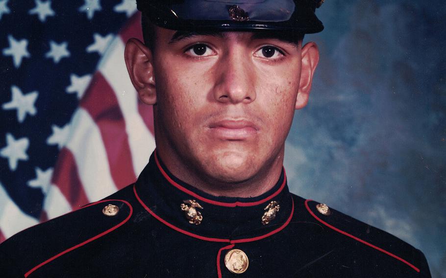 Military photo of Marine Sgt. Cuauhtemoc "Temo" Juarez, who served from 1995-1999 and then reactivated with the Florida National Guard to deploy to Iraq. Juarez' wife of 20 years, Alejandra, entered the country illegally in 1998 and is being deported to Mexico Friday.
                