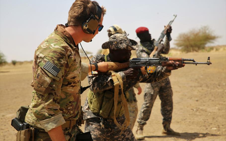 Chadian special operations soldiers receive basic rifle marksmanship and sniper training at a range Mar. 6, 2017, in Massaguet, Chad, as part of the exercise Flintlock 17. U.S. Africa Command wants to pull hundreds of troops from Africa and downsize special operations missions there.