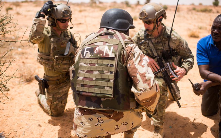 Nigerien forces train with the 20th Special Forces Group during the Flintlock 18 exercise in Niger on April 16, 2018. U.S. Africa Command wants to pull hundreds of troops from Africa and downsize special operations missions.