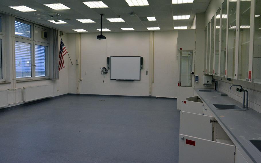 An empty classroom at the old Kaiserslautern High School. For the first time in more than 65 years, there won't be any high school students walking its halls or sitting in the classrooms, as the school will be located in a brand new building nearby. Future Raiders will be in class though: students from the elementary and middle schools will be using some of the space.