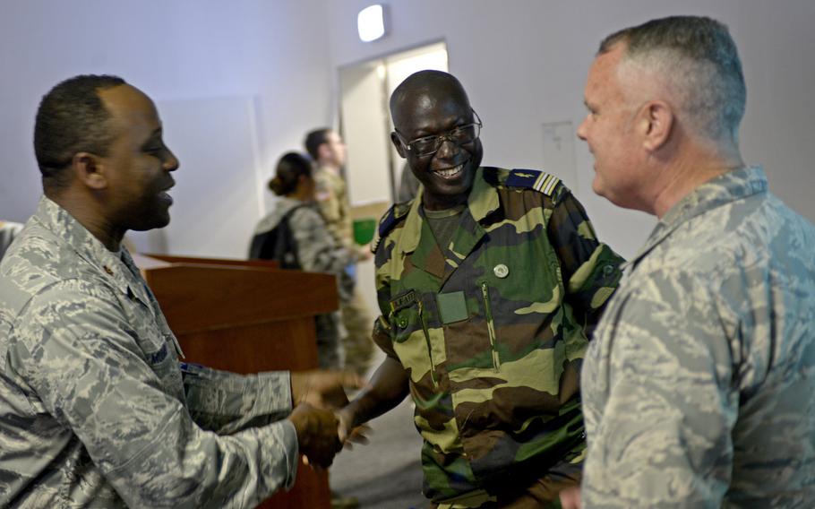 U.S. Air Force and military members from seven African countries participate in the African Partnership flight at Ramstein Air Base, Germany, Tuesday, Aug. 7, 2018. The weeklong engagement is designed to build relationships and focus on force development.