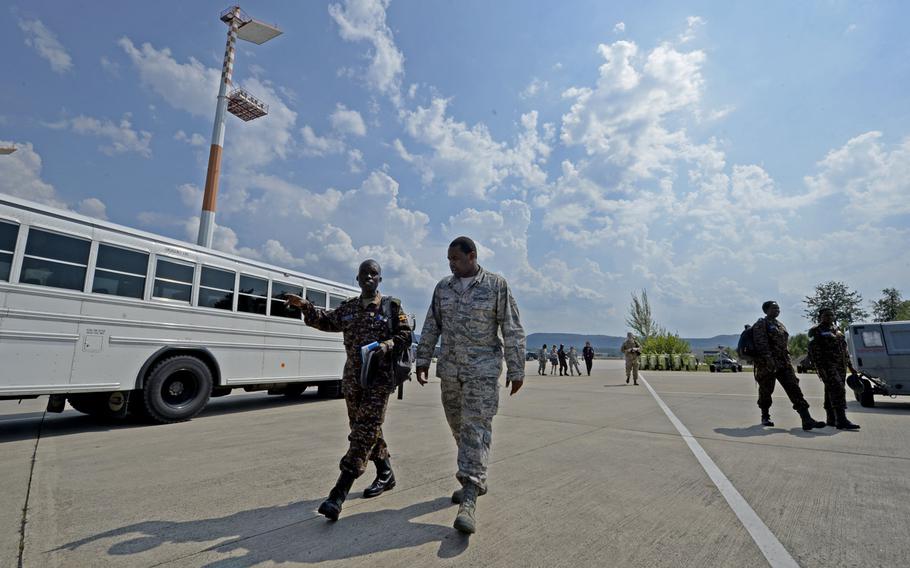 Military members from seven African countries are participating in the African Partnership flight at Ramstein Air Base, Germany, Tuesday Aug. 7, 2018.