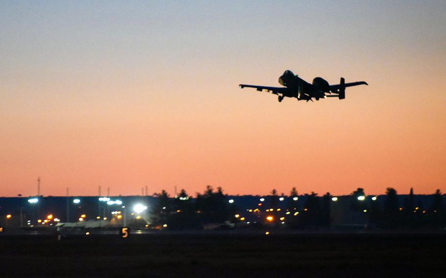 A U.S. Air Force A-10 Thunderbolt II departs Incirlik Air Base, Turkey, Jan. 20, 2018. A group of pro-government lawyers in Turkey has filed charges against several U.S. officers associated with the air base, seeking their arrest for alleged ties to terrorist groups, a think tank that monitors events in Turkey has said.