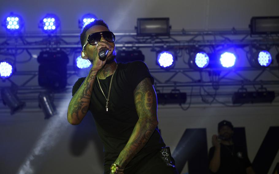 Kid Ink performs at Naval Station Bahrain for his sixth and final show of an Armed Forces Entertainment tour of Southwest Asia.