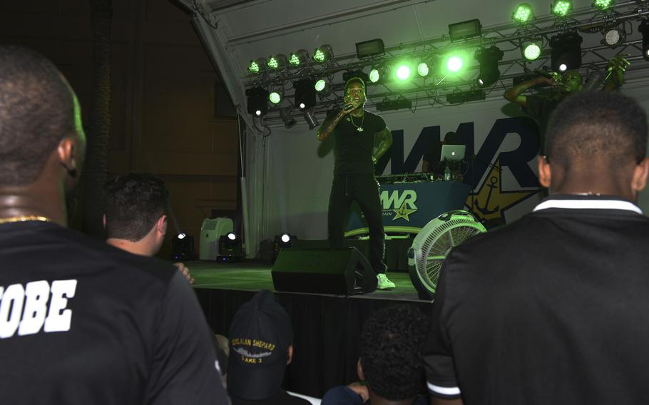 Kid Ink performs at Naval Station Bahrain for his sixth and final show of an Armed Forces Entertainment tour of Southwest Asia.