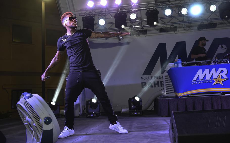 Kid Ink performs at Naval Station Bahrain for his sixth and final show of an Armed Forces Entertainment tour of Southwest Asia.