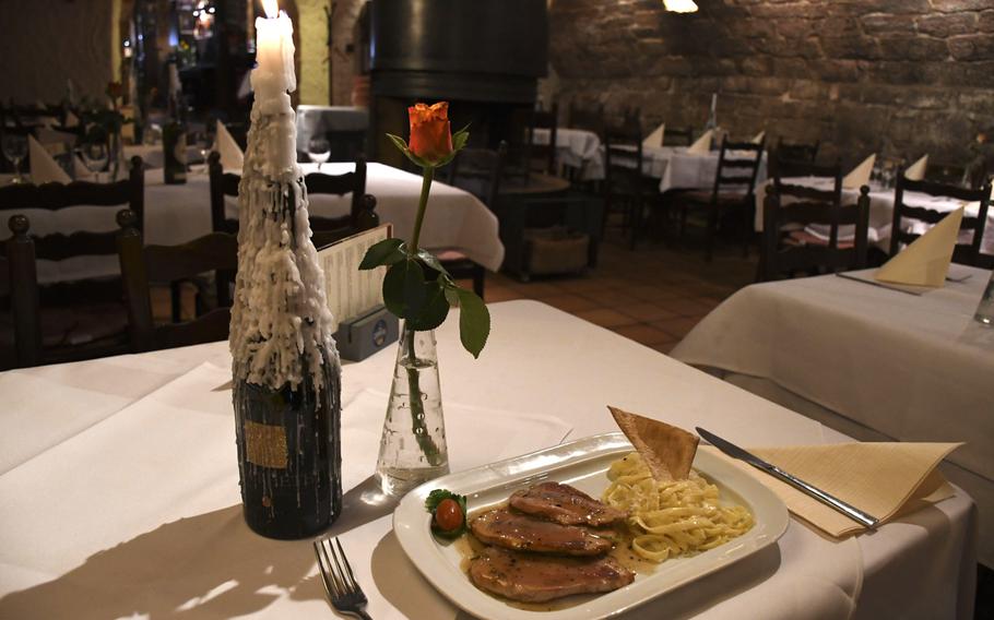 Saltimbocca alla Romana -- veal lined with proscuitto -- is the favorite dish of the chef at Ristorante Cardinale in Kaiserslautern, Germany.