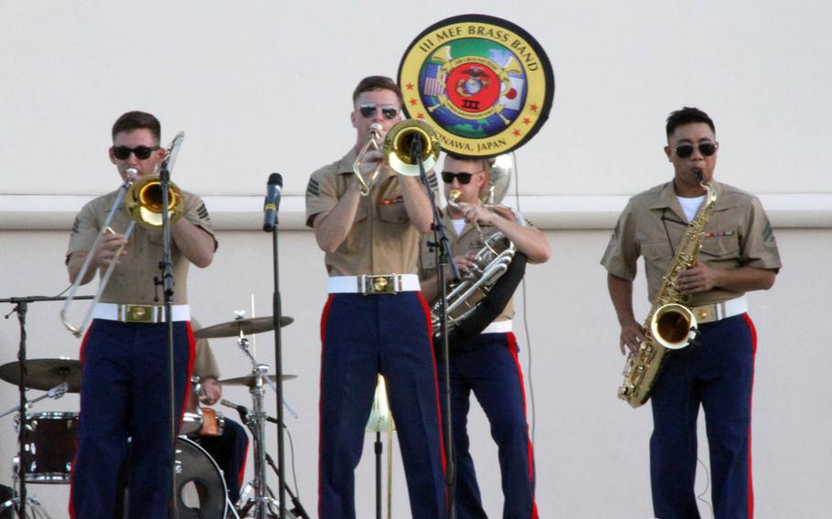The III Marine Expeditionary Force brass band performs last month at the Guam Museum in Hagatna.