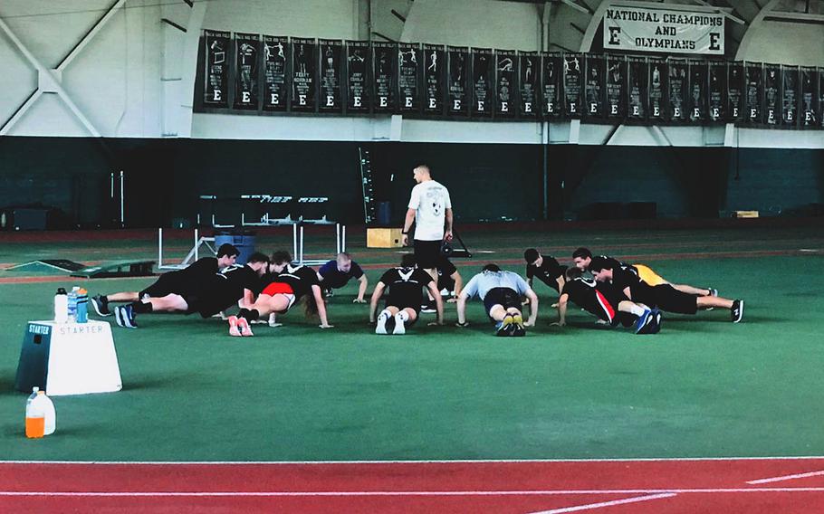 Potential Air Force Special Operations recruits participate in a development session with the 330th Recruiting Squadron at Eastern Michigan University. 