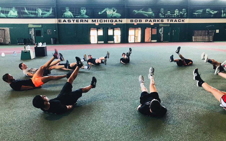 Potential Air Force Special Operations recruits participate in a development session with the 330th Recruiting Squadron at Eastern Michigan University. 