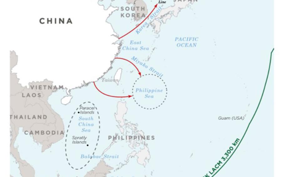 This map included in a recent Defense Department report to Congress shows the range of bombers launched from mainland China.