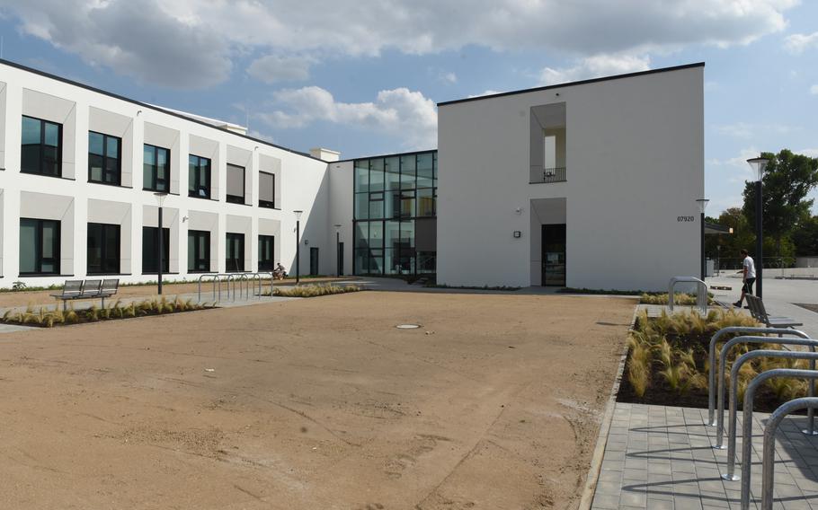 New landscaping awaits grass outside Wiesbaden Middle School, Germany, one of two new ''21st-century'' Department of Defense Education Activity schools slated to open this school year in Europe.