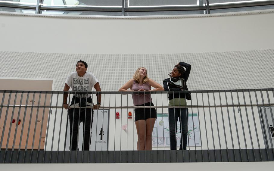 Students reconnect during an open house at the new Kaiserslautern High School, Friday, Aug. 24, 2018. Classes begin at the school on Monday, Aug. 27.