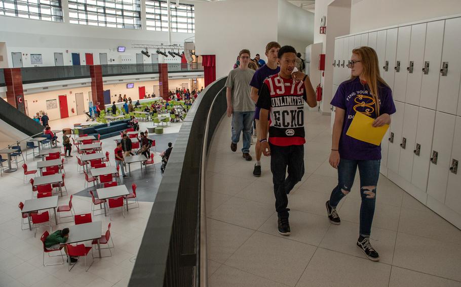 Teens and parents take a tour of the new Kaiserslautern High School during an open house on Friday, Aug. 24, 2018. Classes begin at the school on Monday, Aug. 27.