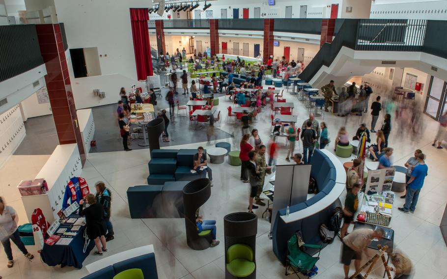 Students and parents attend an open house at the new Kaiserslautern High School, Friday, Aug. 24, 2018. Classes begin at the school on Monday, Aug. 27.