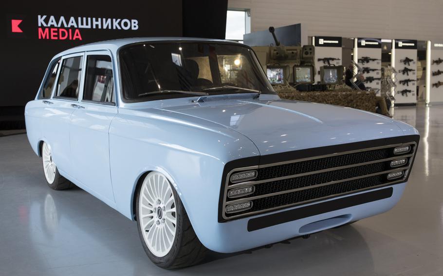 Kalashnikov's new electric concept car, the first produced by any firearms company in the world. The maker of the famous AK-47 assault rifle says it will compete with Tesla and other electric car manufacturers.