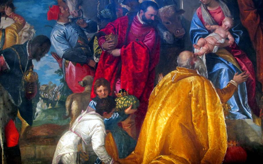"The Adoration of the Magi" in the Chiesa di Santa Corona was painted in 1580 by Paolo Veronese and is lushly colored and crowded with people, animals and divinities. Notice the man kissing the horse.