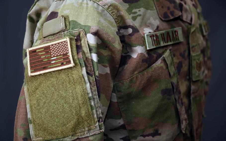 The Operational Camouflage Pattern uniform features "spice brown" name tapes.