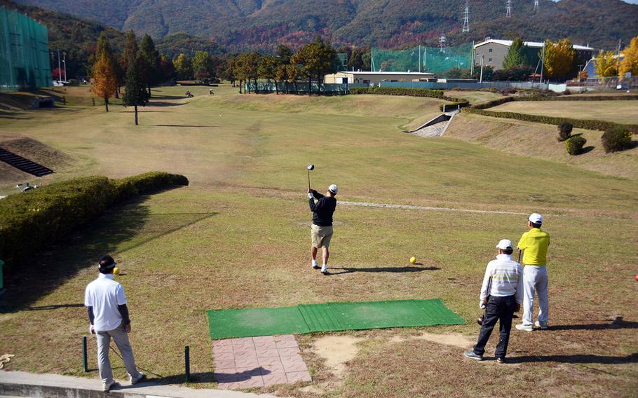 Golfers enjoy a beautiful day on the nine-hole course at Camp Red Cloud, Sunday, Oct. 21, 2018.