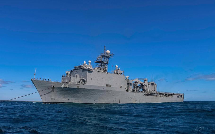 The USS Gunston Hall was damaged by rough seas earlier this week while participating in NATO exercise Trident Juncture in the North Atlantic.