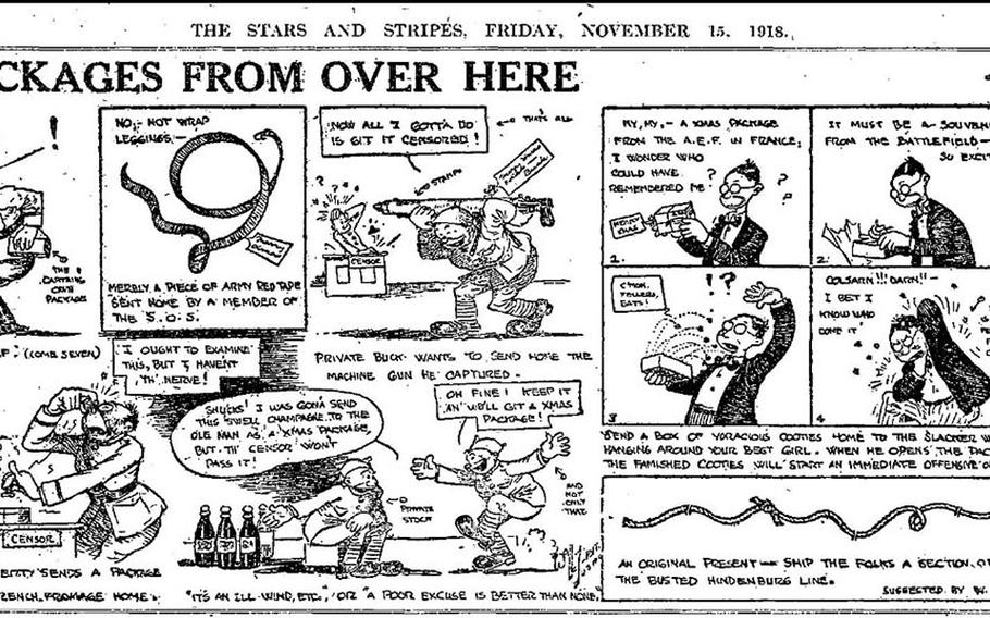 Between Feb. 8, 1918, and June 13, 1919, Stars and Stripes published humor-filled cartoons reflecting the daily lives of members of the American Expeditionary Forces.