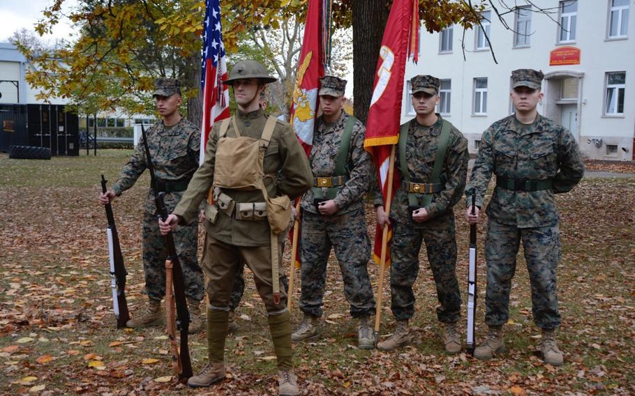 The parade ground at Marine headquarter in Boeblingen, Germany was named ?Devil Dog Field and a memorial was dedicated Thursday for troops who fought in World War I. The memorial features two stones from Belleau Wood France, a legendary battle in which Marines fought. John Reese/U.S. Army