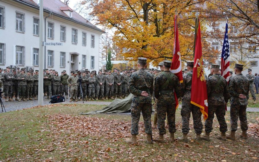 The parade ground at Marine headquarter in Boeblingen, Germany was named ?Devil Dog Field and a memorial was dedicated Thursday for troops who fought in World War I. The memorial features two stones from Belleau Wood France, a legendary battle in which Marines fought. John Reese/U.S. Army